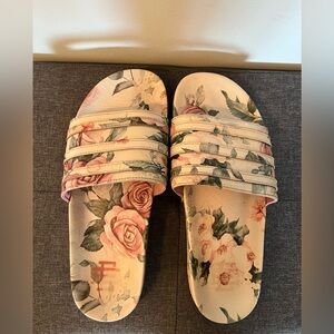adidas Cream Floral Slide Sandals